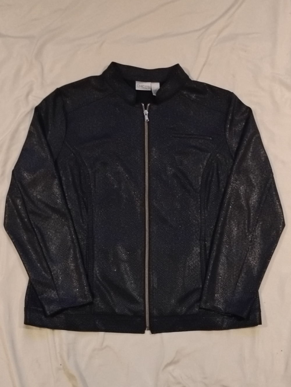 Chico's Metallic Black Bomber Jacket